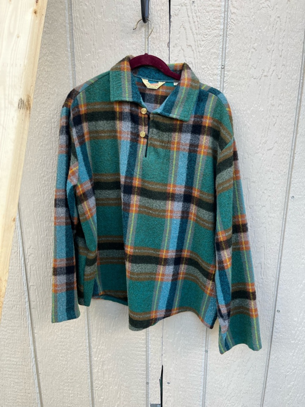 Vintage Woolmaster Outerwear Green Brown‎ Plaid Wool Pullover Size Large